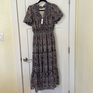 Max Studio London Short Sleeve Tiered Georgette Maxi Dress